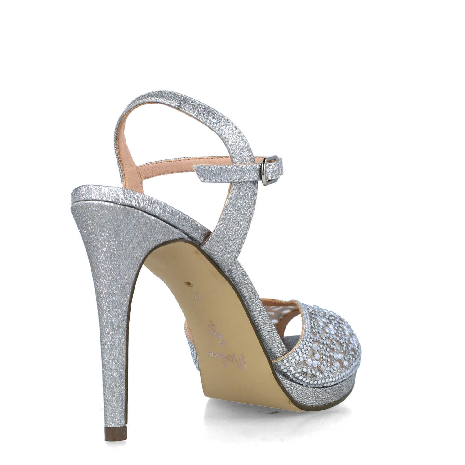 Silver Embellished Peep Toe High Heel Sandals