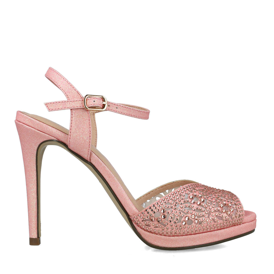 Blush Pink Embellished Peep Toe High Heel Sandals