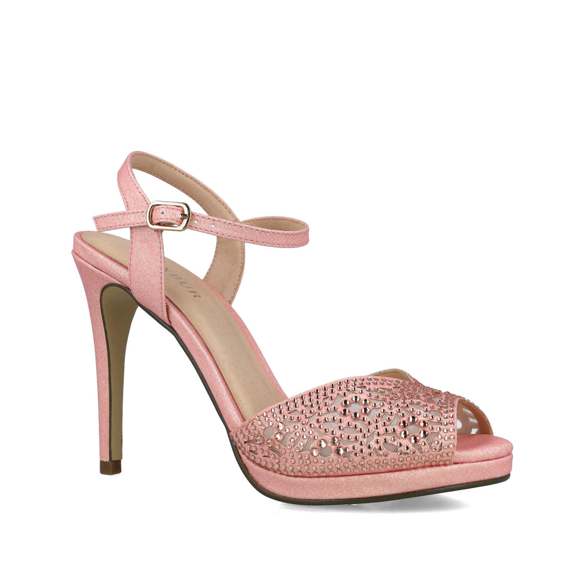 Blush Pink Embellished Peep Toe High Heel Sandals