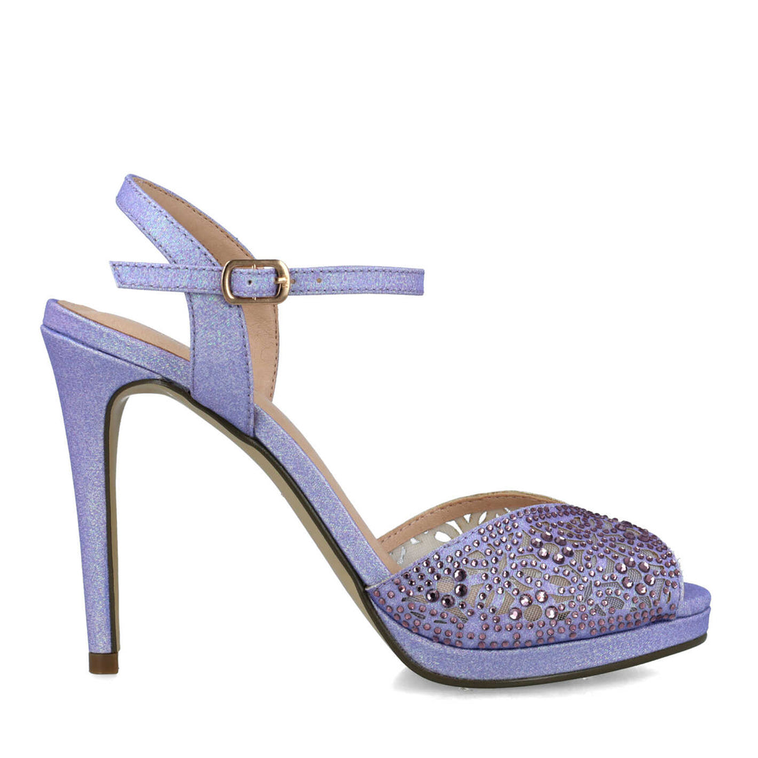 Lilac Purple Embellished Peep Toe High Heel Sandals
