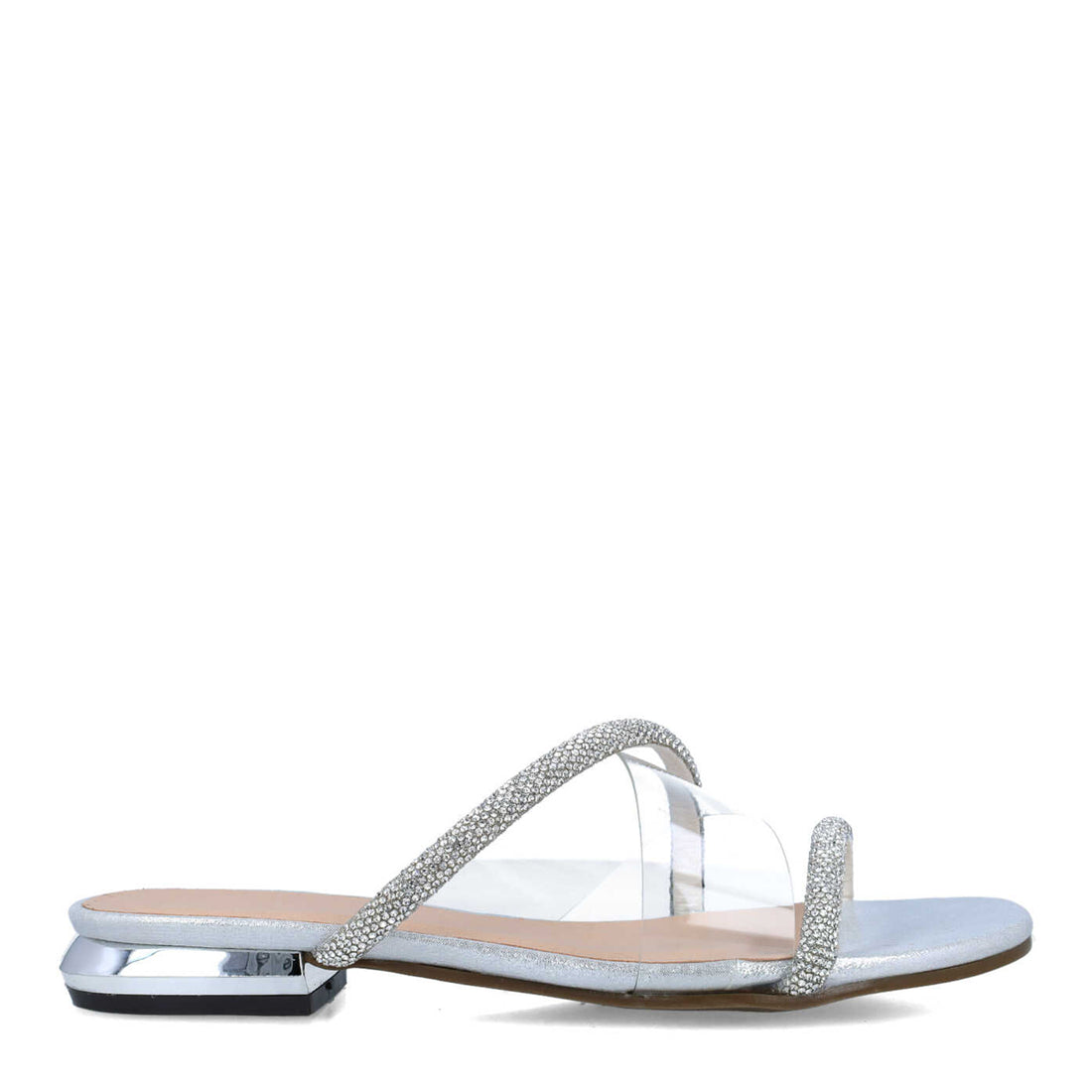 Silver Slippers With Embellished Straps