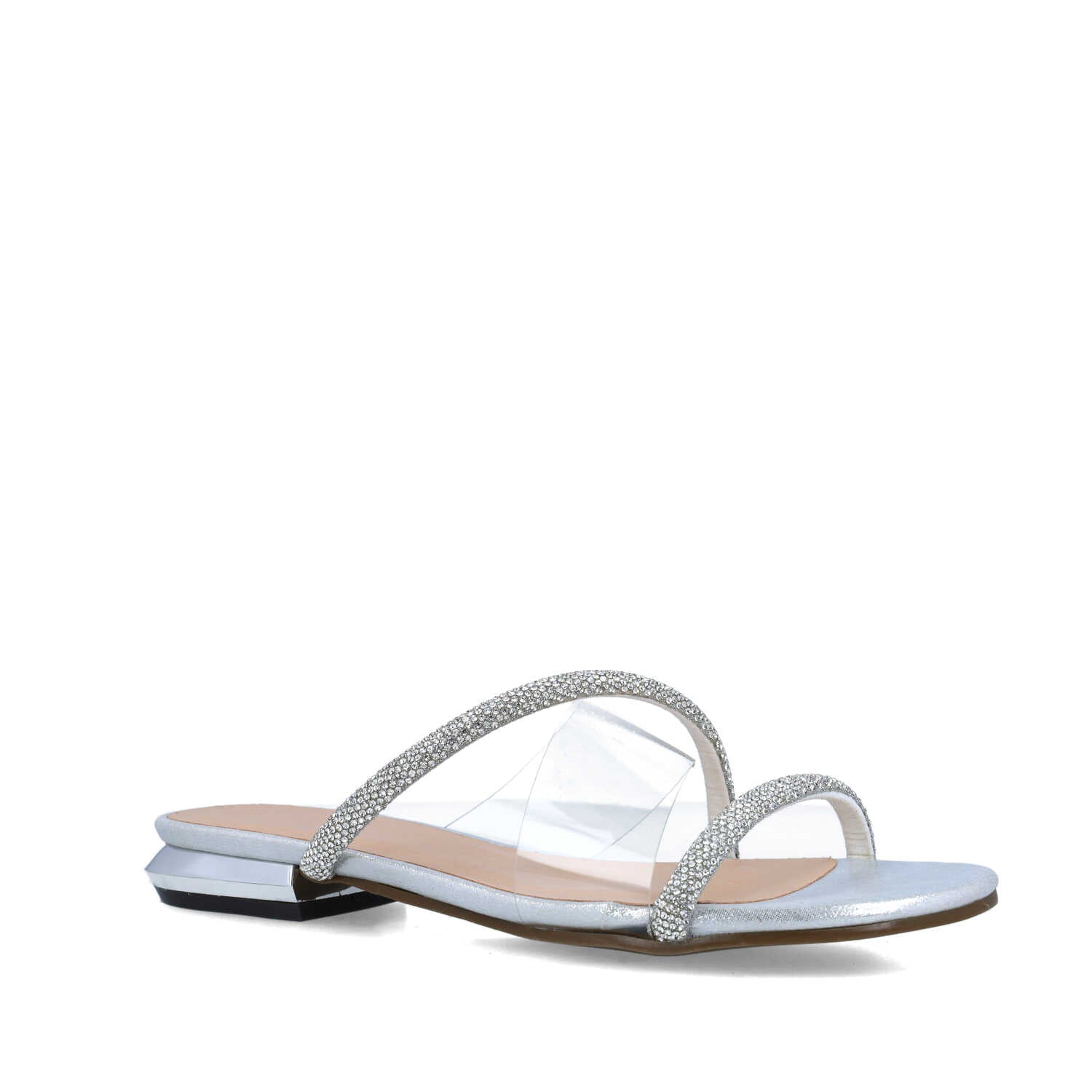 Silver Slippers With Embellished Straps