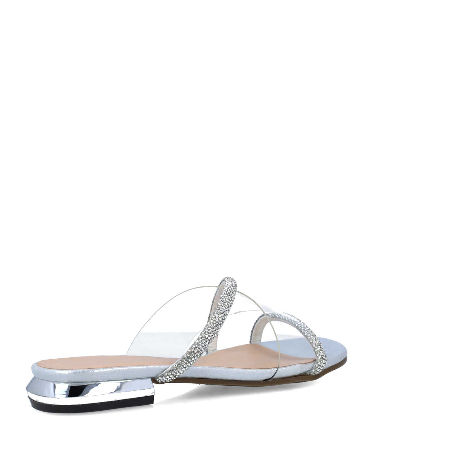 Silver Slippers With Embellished Straps