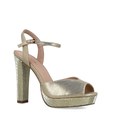 Gold Ankle-Strap Peep Toe Platform Sandals