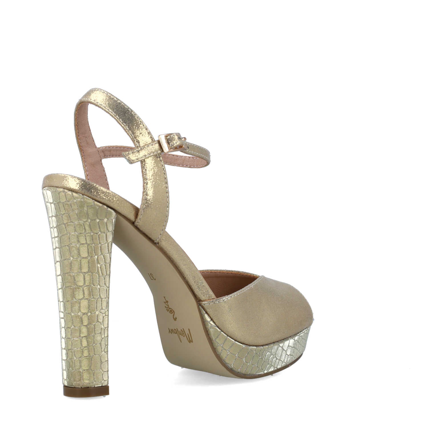 Gold Ankle-Strap Peep Toe Platform Sandals