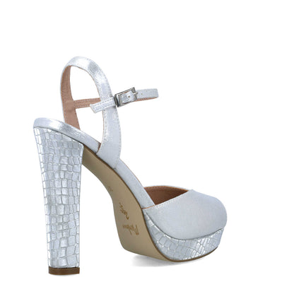 Silver Ankle-Strap Peep Toe Platform Sandals