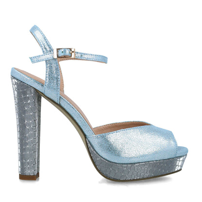 Blue Ankle-Strap Peep Toe Platform Sandals