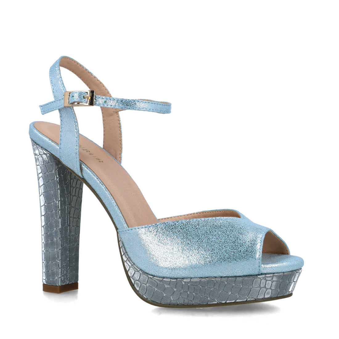 Blue Ankle-Strap Peep Toe Platform Sandals