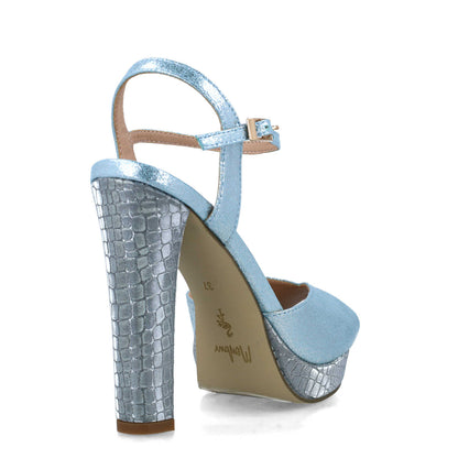 Blue Ankle-Strap Peep Toe Platform Sandals