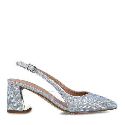 Silver Embellished Slingback Pumps