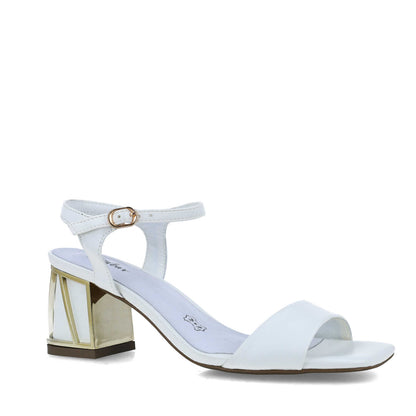 White Ankle-Strap Kitten-Heel Sandals