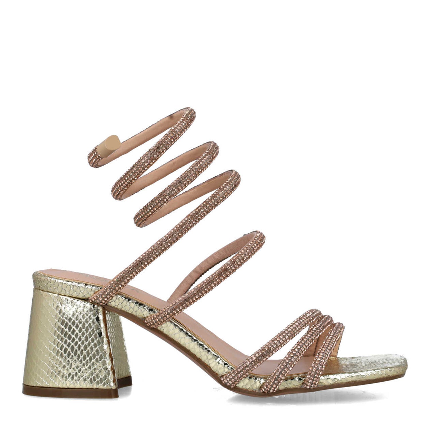 Gold Embellished Wrap-Around High-Heel Sandals