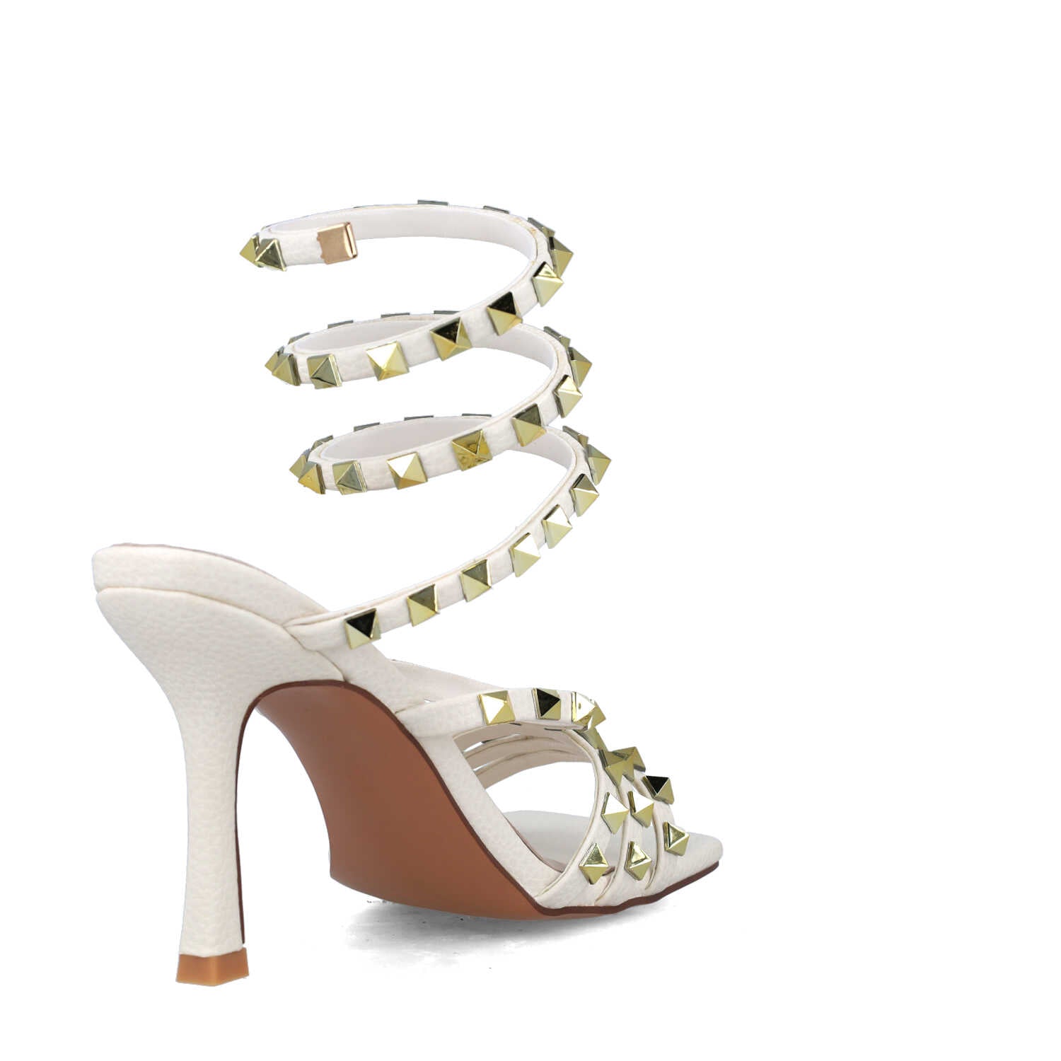 White Studded Ankle-Wrap High-Heel Sandals