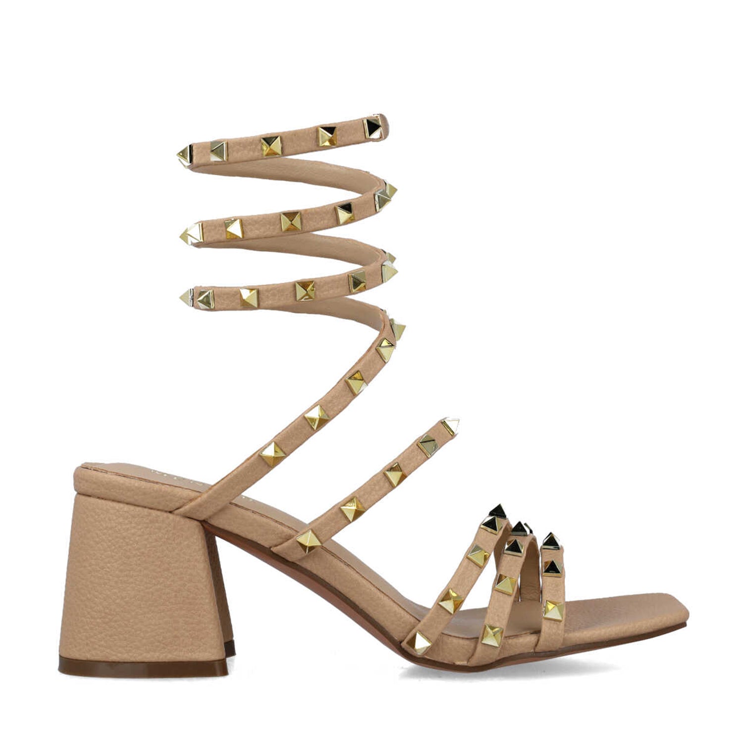 Camel Beige Studded Wrap-Around Sandals