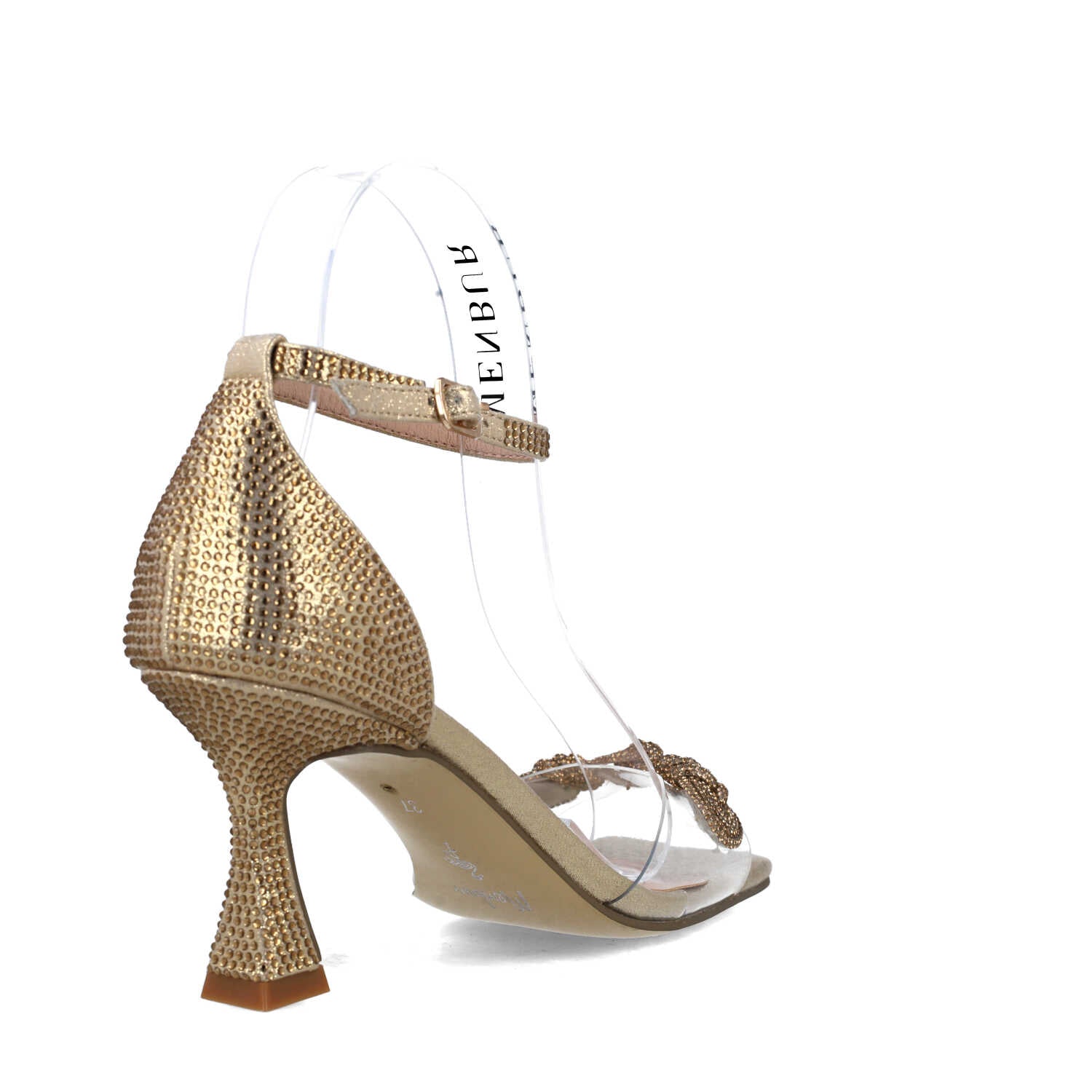 Gold Ankle-Strap High-Heel Sandals With Bow