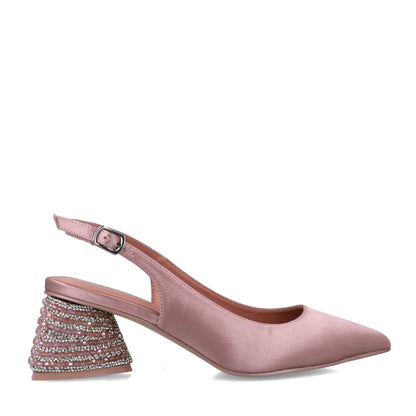 Pink Slingback Pumps With Embellished Block Heels