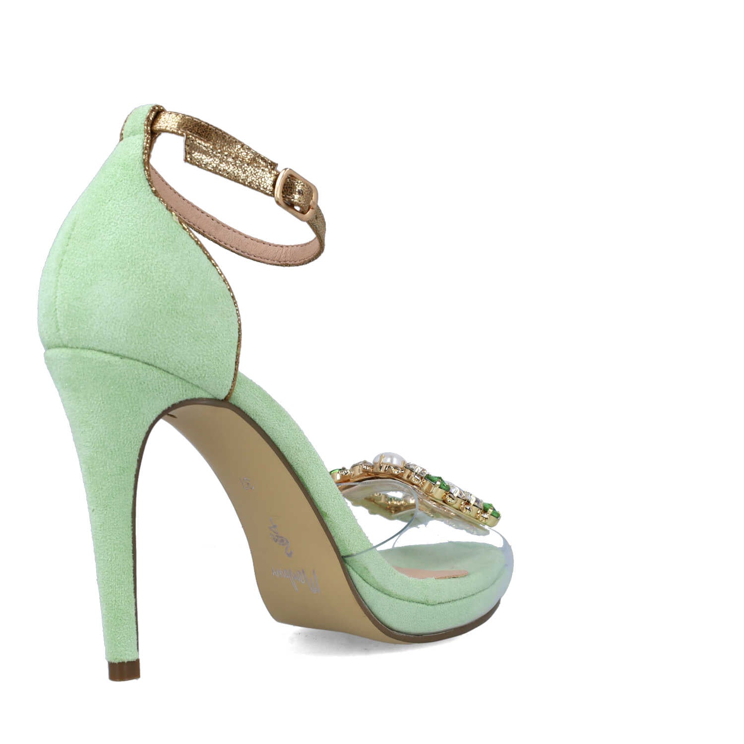 Green Embellished Ankle-Strap High-Heel Sandals