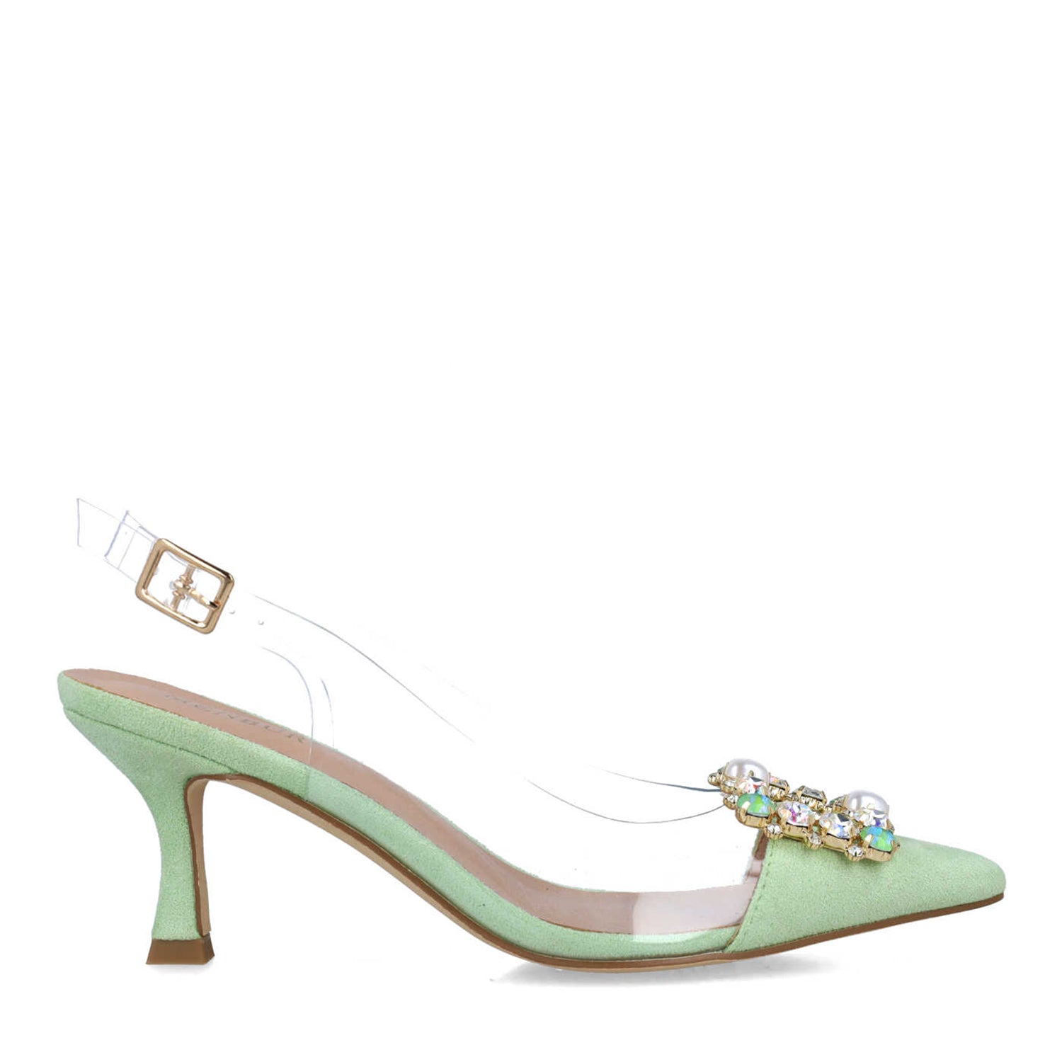 Green Vinyl Embellished Slingback Pumps