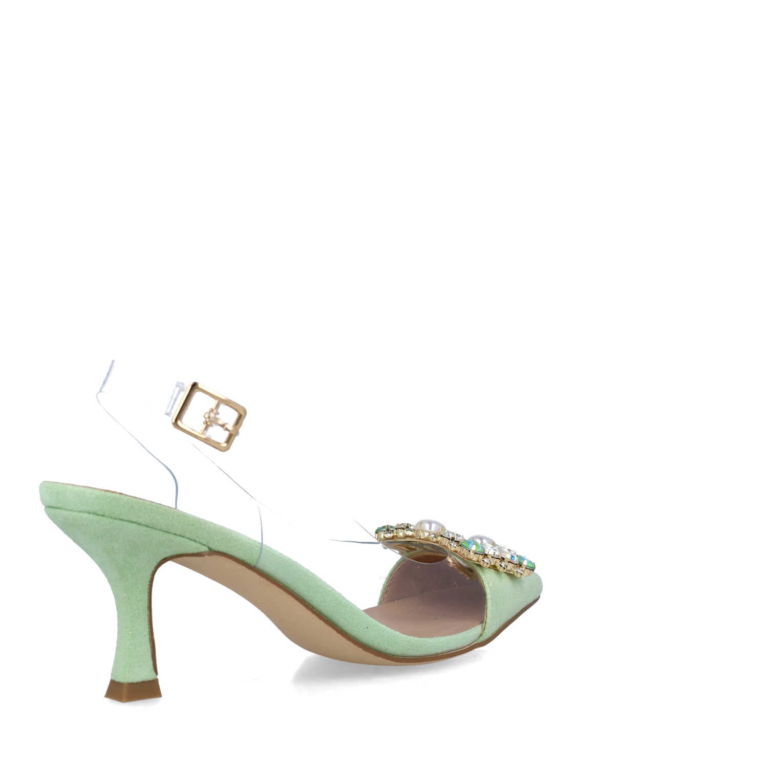 Green Vinyl Embellished Slingback Pumps