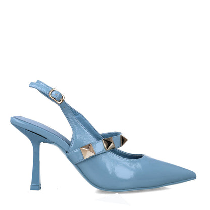 Blue Studded Slingback Pumps