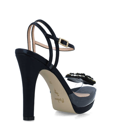 Black Embellished Platform Sandal Heels With Ankle-Strap
