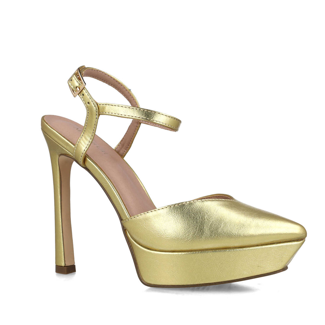 Gold Ankle-Strap Platform Pumps