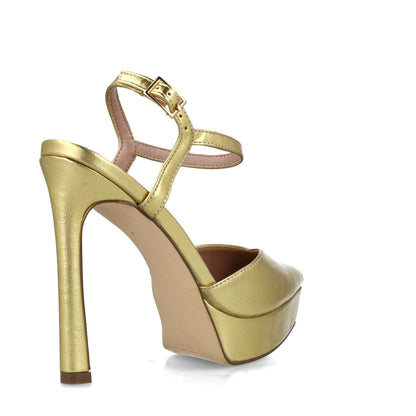 Gold Ankle-Strap Platform Pumps