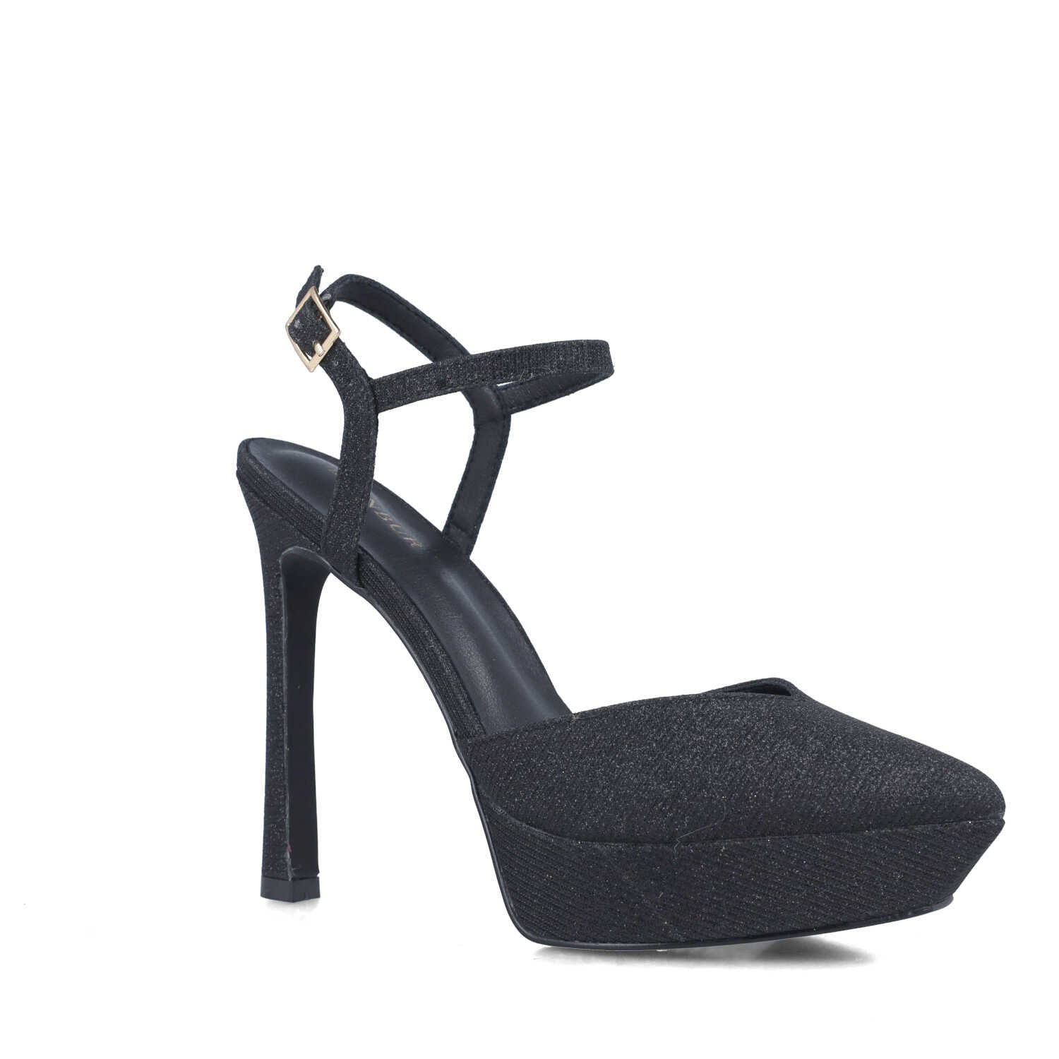 Black Platform Stiletto Ankle-Strap Pumps