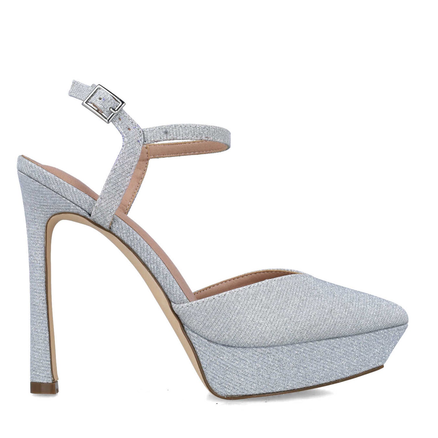 Silver Platform Stiletto Ankle-Strap Pumps