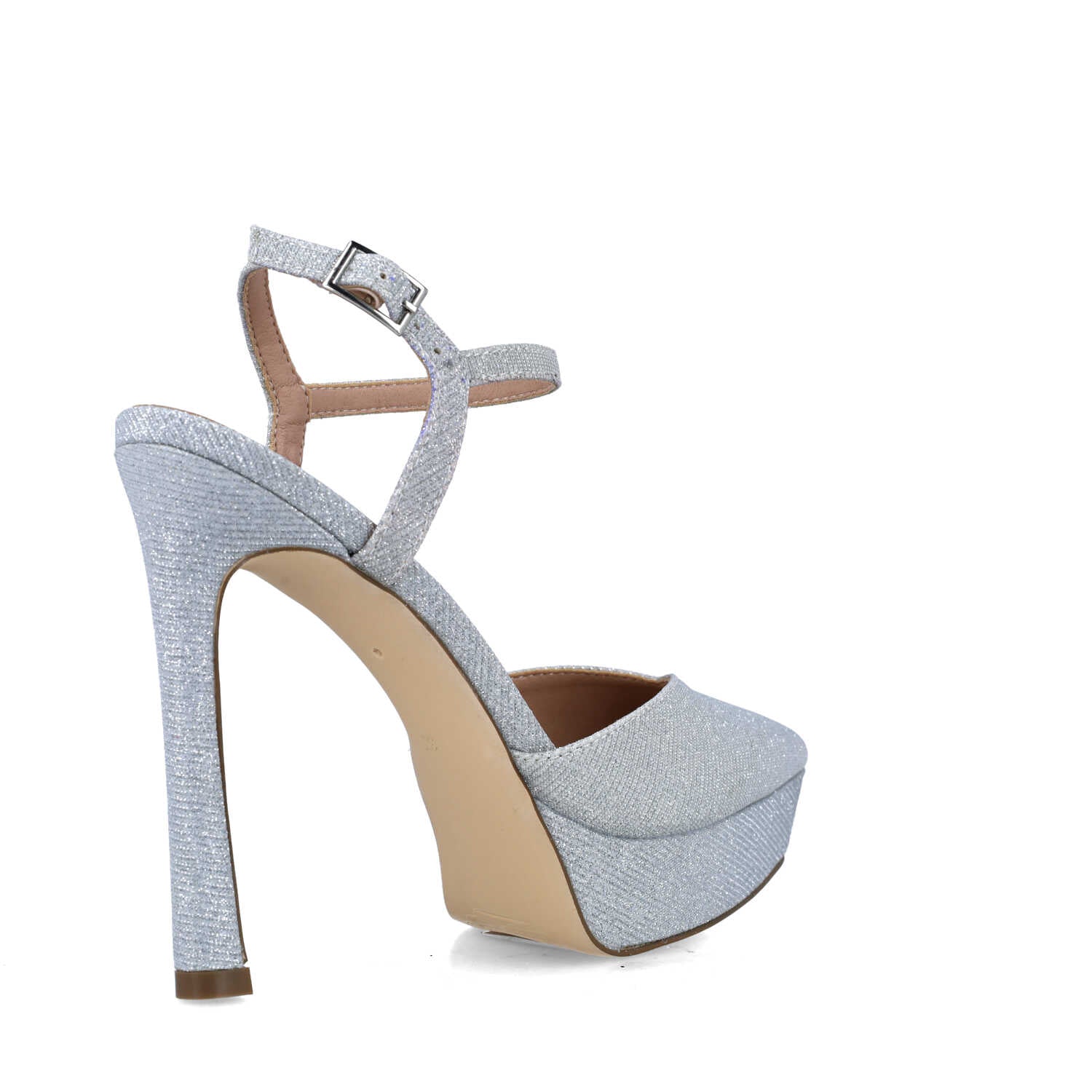 Silver Platform Stiletto Ankle-Strap Pumps