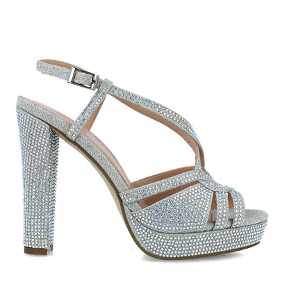 Embellished Silver Slingback High-Heel Sandals