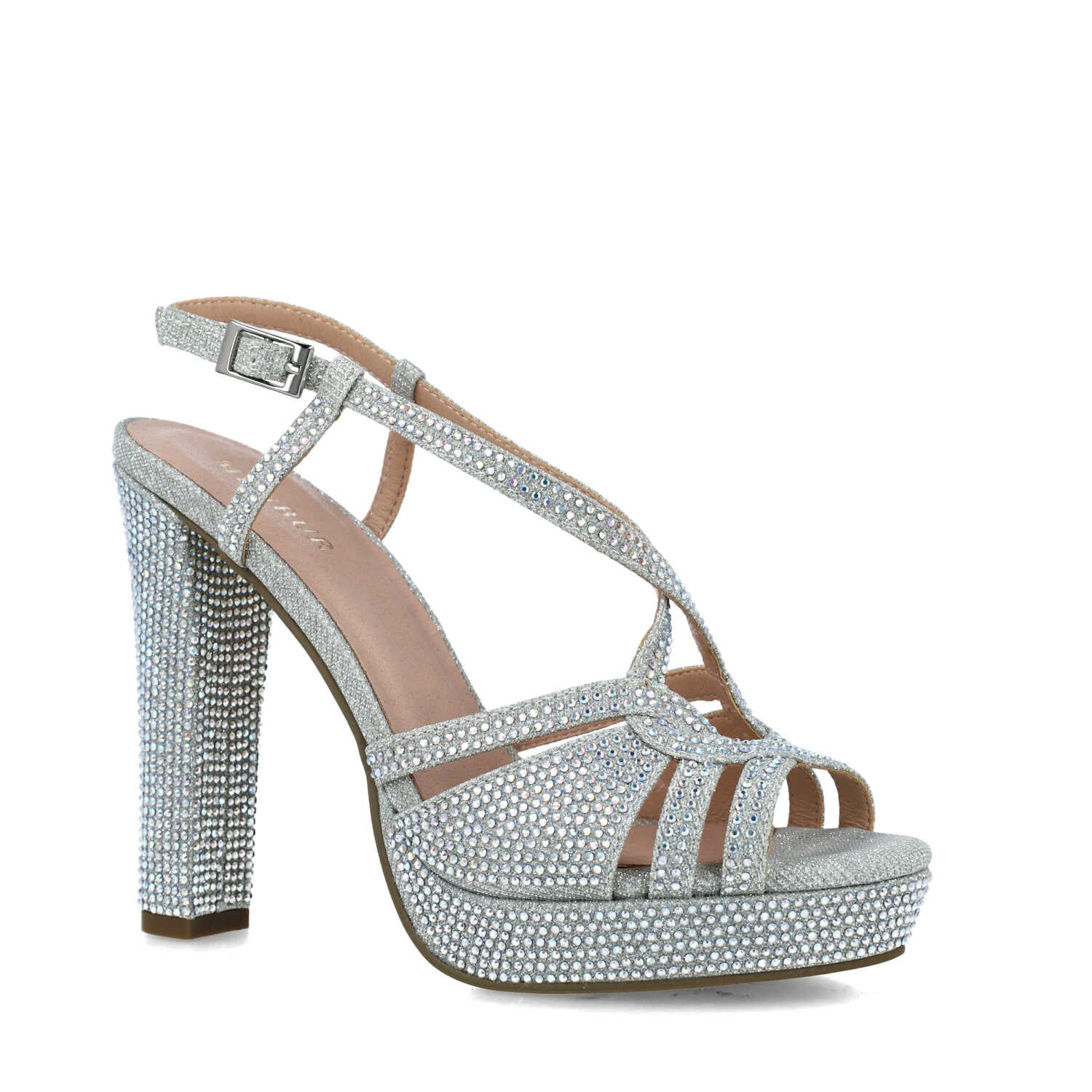 Embellished Silver Slingback High-Heel Sandals