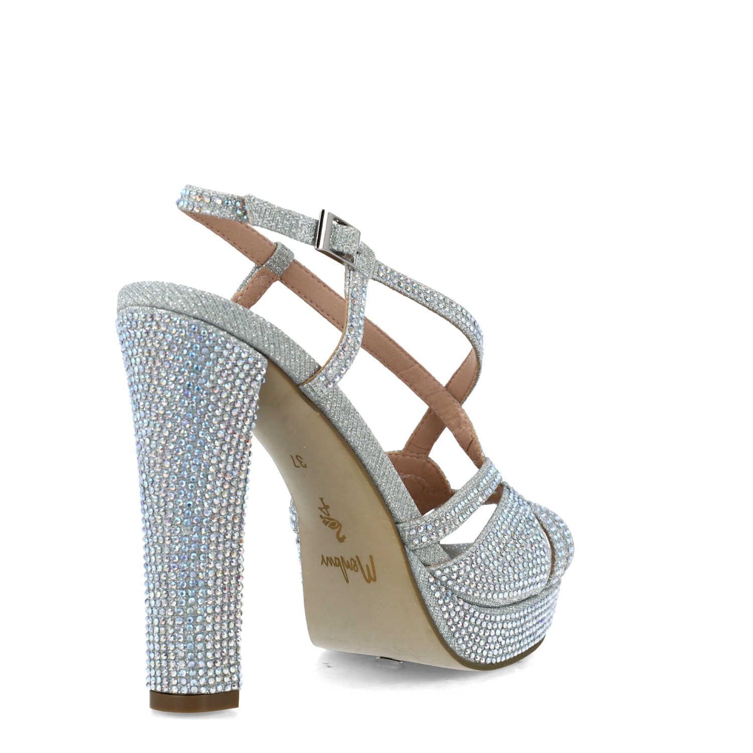 Embellished Silver Slingback High-Heel Sandals