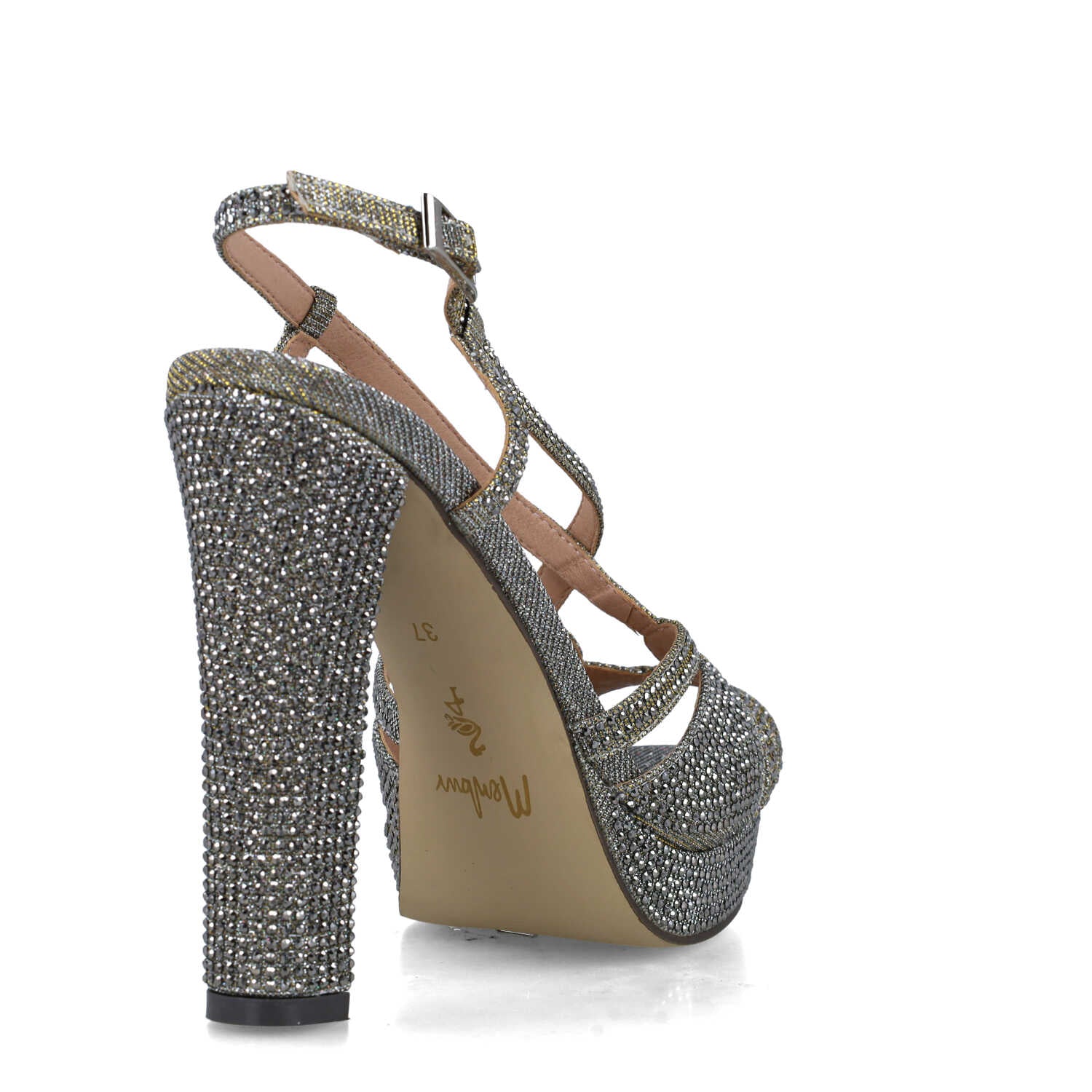 Embellished Grey Slingback High-Heel Sandals