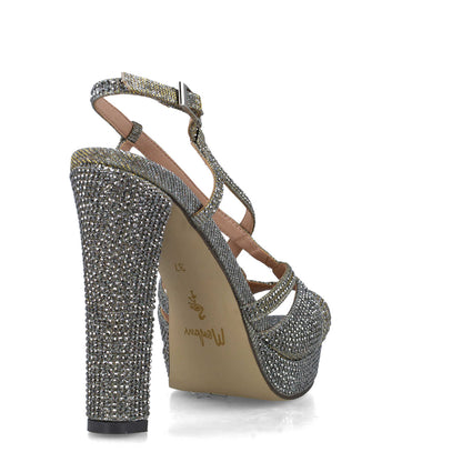 Embellished Grey Slingback High-Heel Sandals