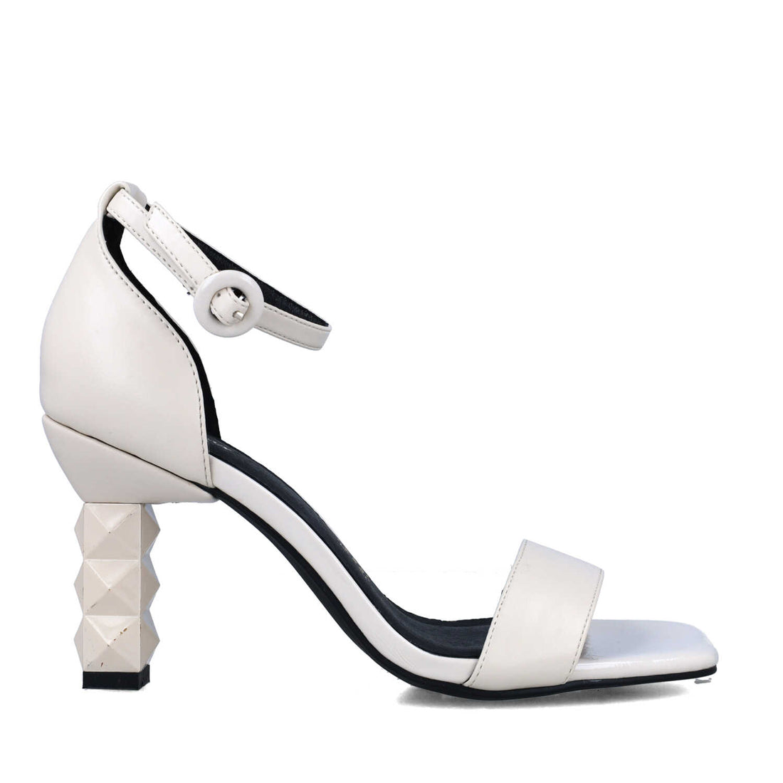 White Ankle-Strap Sandals With Studded Heel