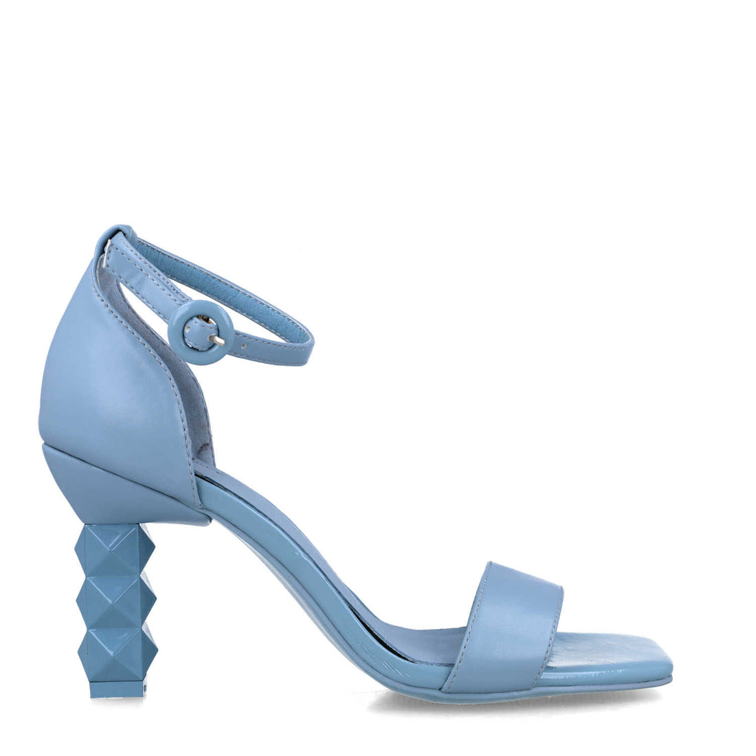 Blue Ankle-Strap Sandals With Studded Heel