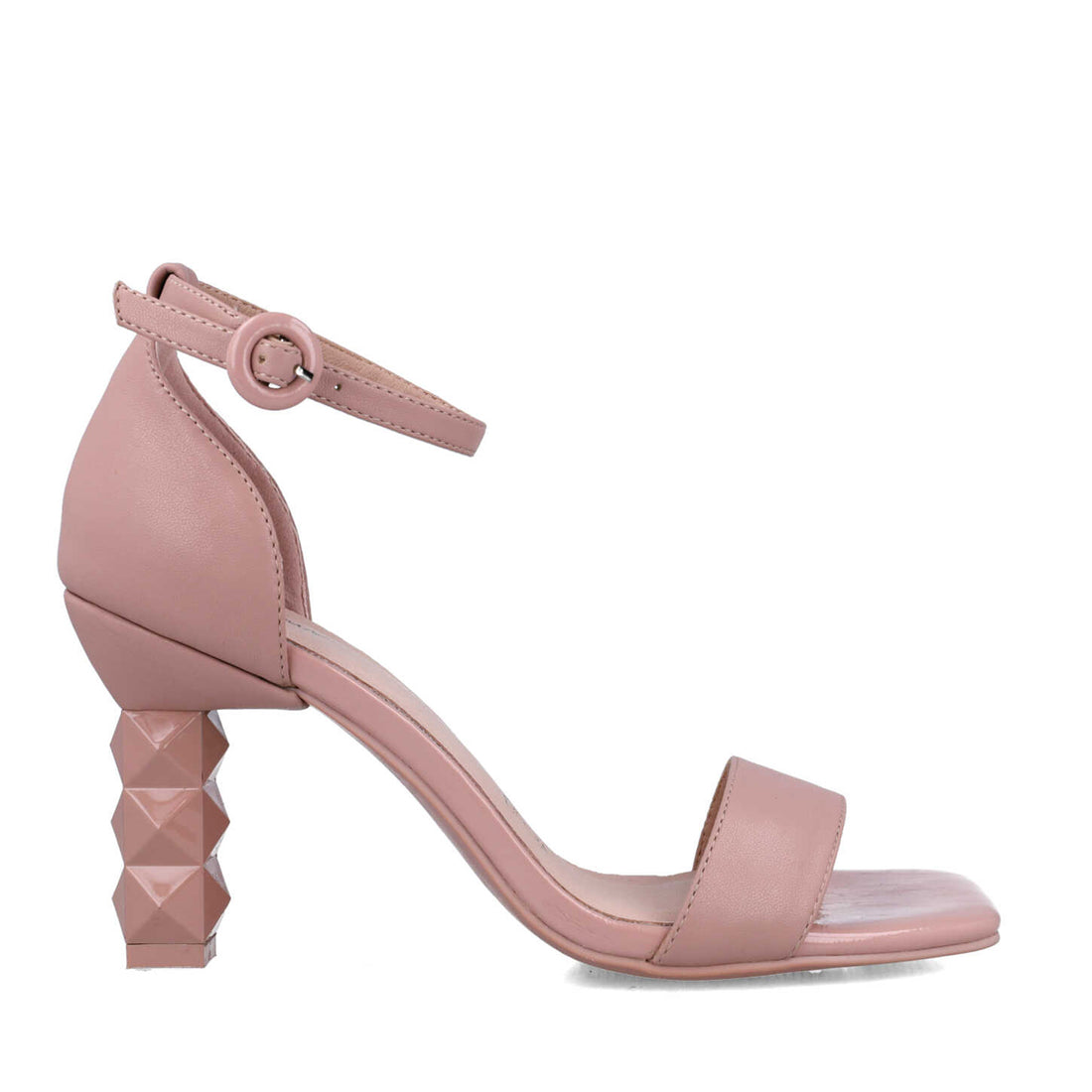 Pink Ankle-Strap Sandals With Studded Heel