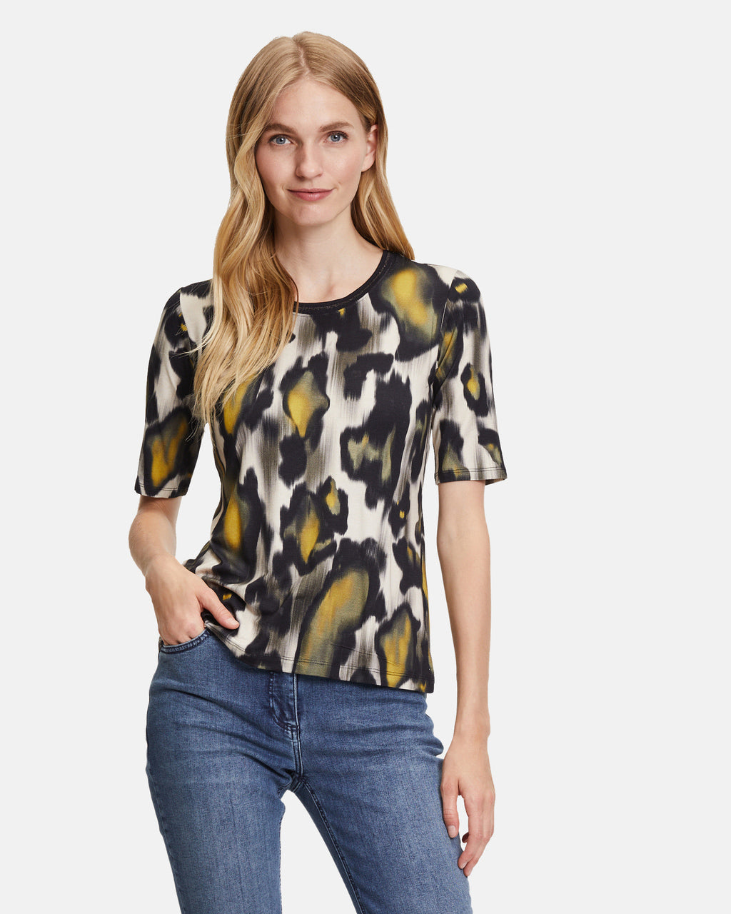Multi-Color Print Shirt With Ribbed Cuffs