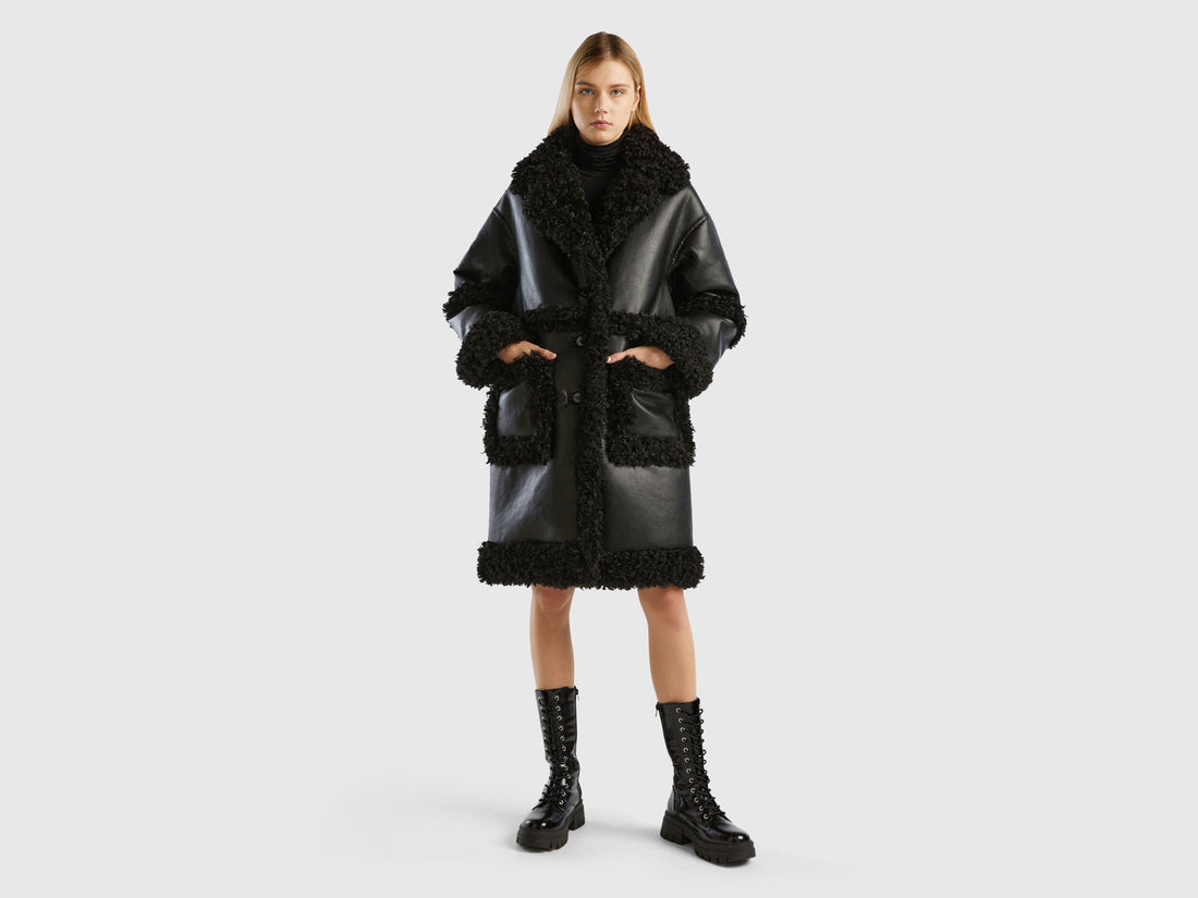 Coat In Imitation Leather With Faux Fur_244NDN04T_100_01