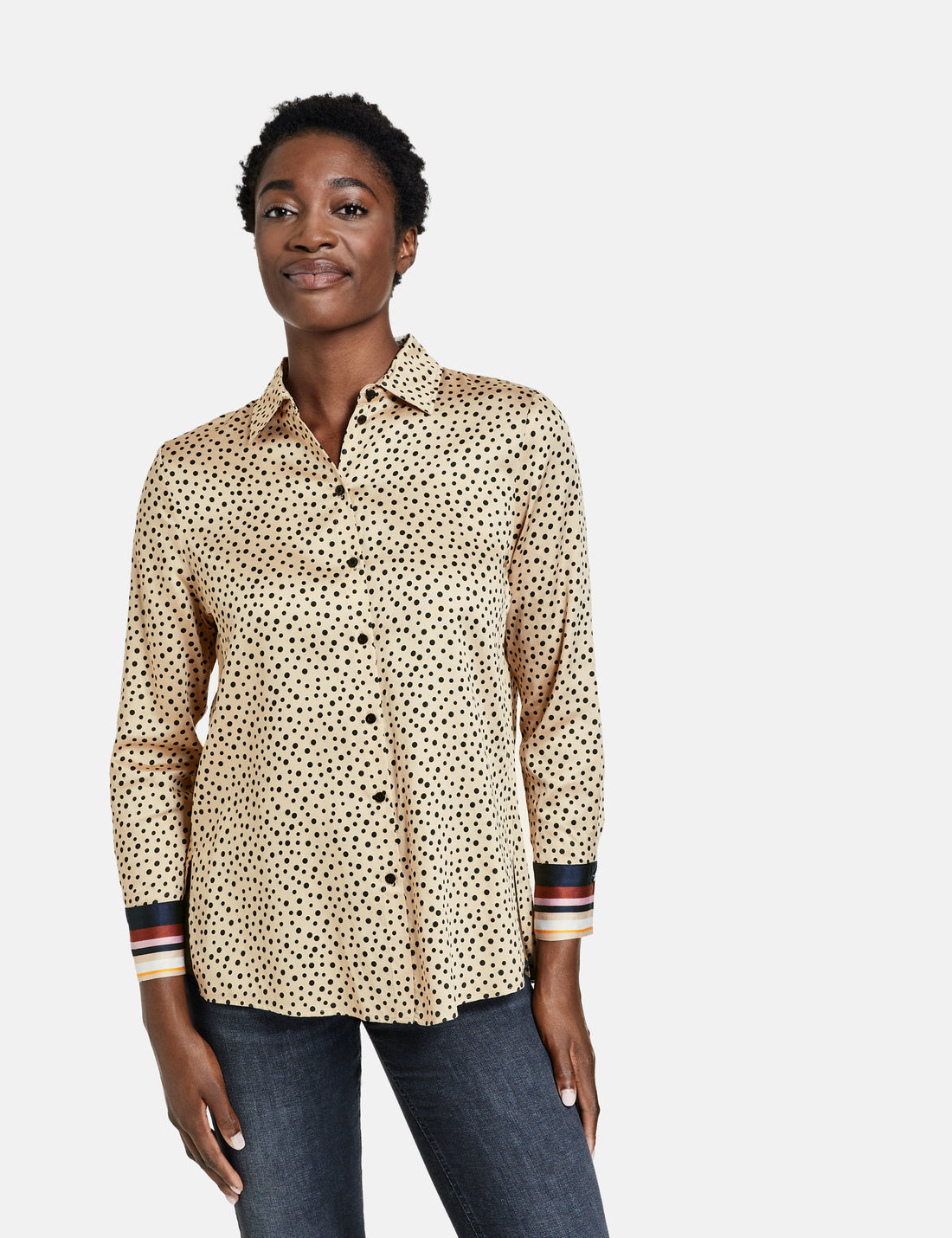 Polka Dot Shirt Blouse With Side Slits_260008-31404_9018_01