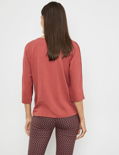 3/4 Sleeve Top With A Fabric Panel And A Subtle Sheen_270229-35033_60703_06