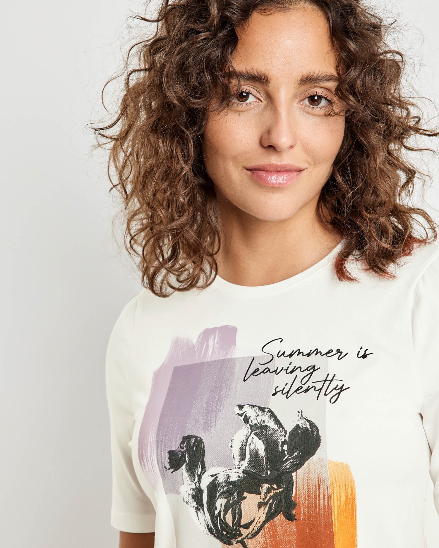 White T-Shirt With A Front Print In Modal Tencel™ Taifun