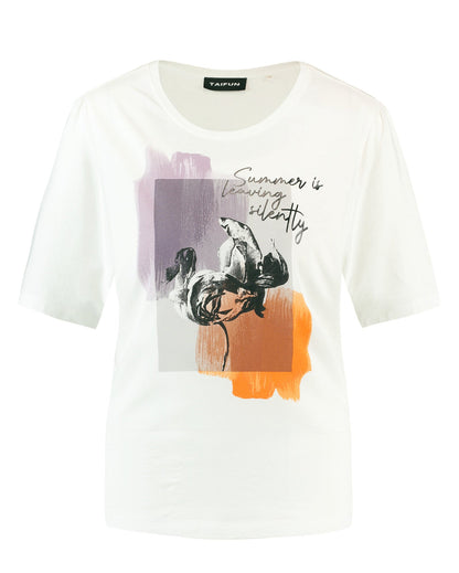 White T-Shirt With A Front Print In Modal Tencel™ Taifun