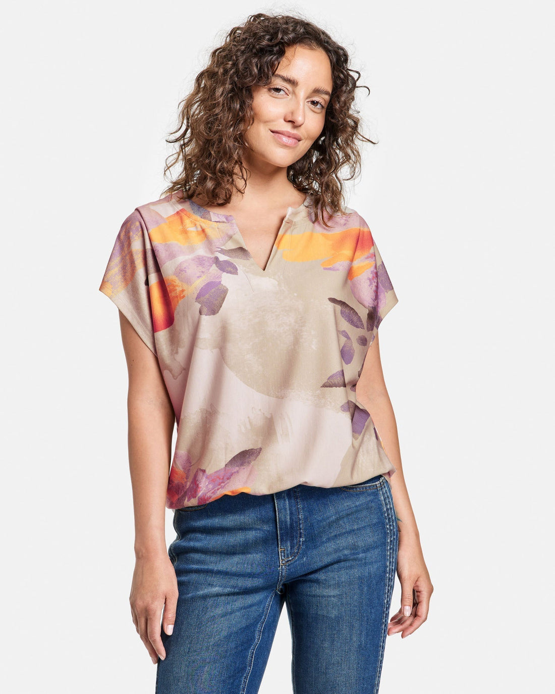 Beige Printed Top With Trims Taifun