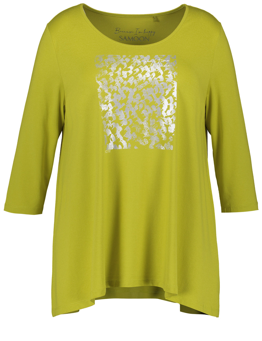Flared 3/4-Sleeve Top With A Metallic Print