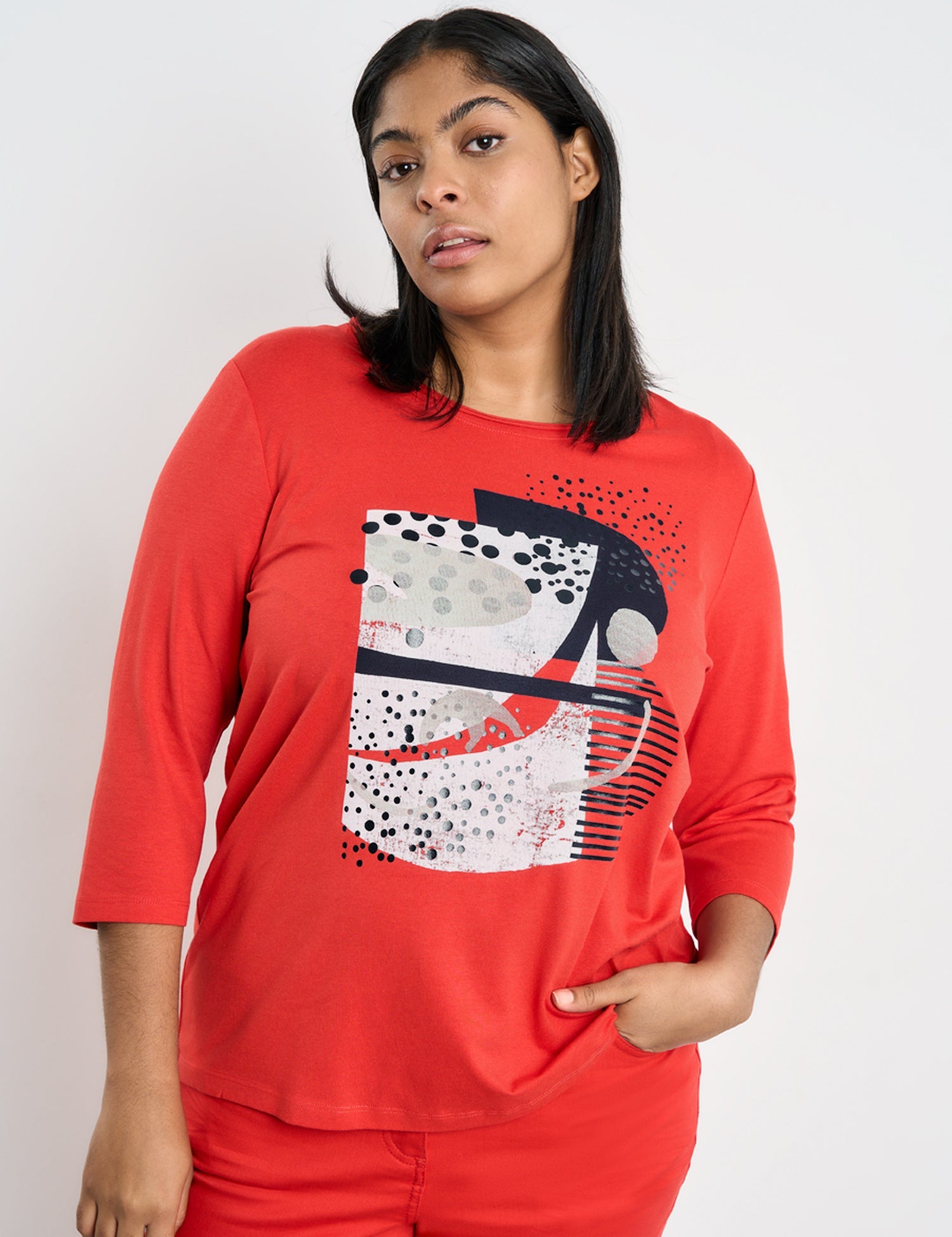 3/4-Sleeve Top With A Front Print Samoon