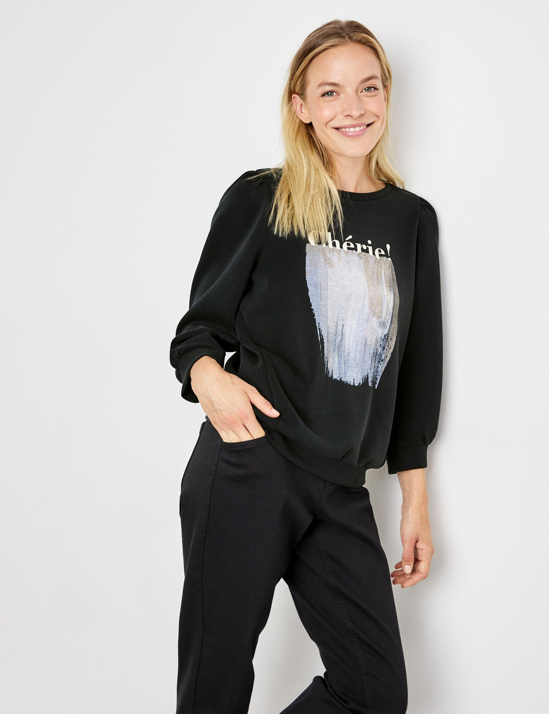 Black Sweater With 3/4 Balloon Sleeves Taifun