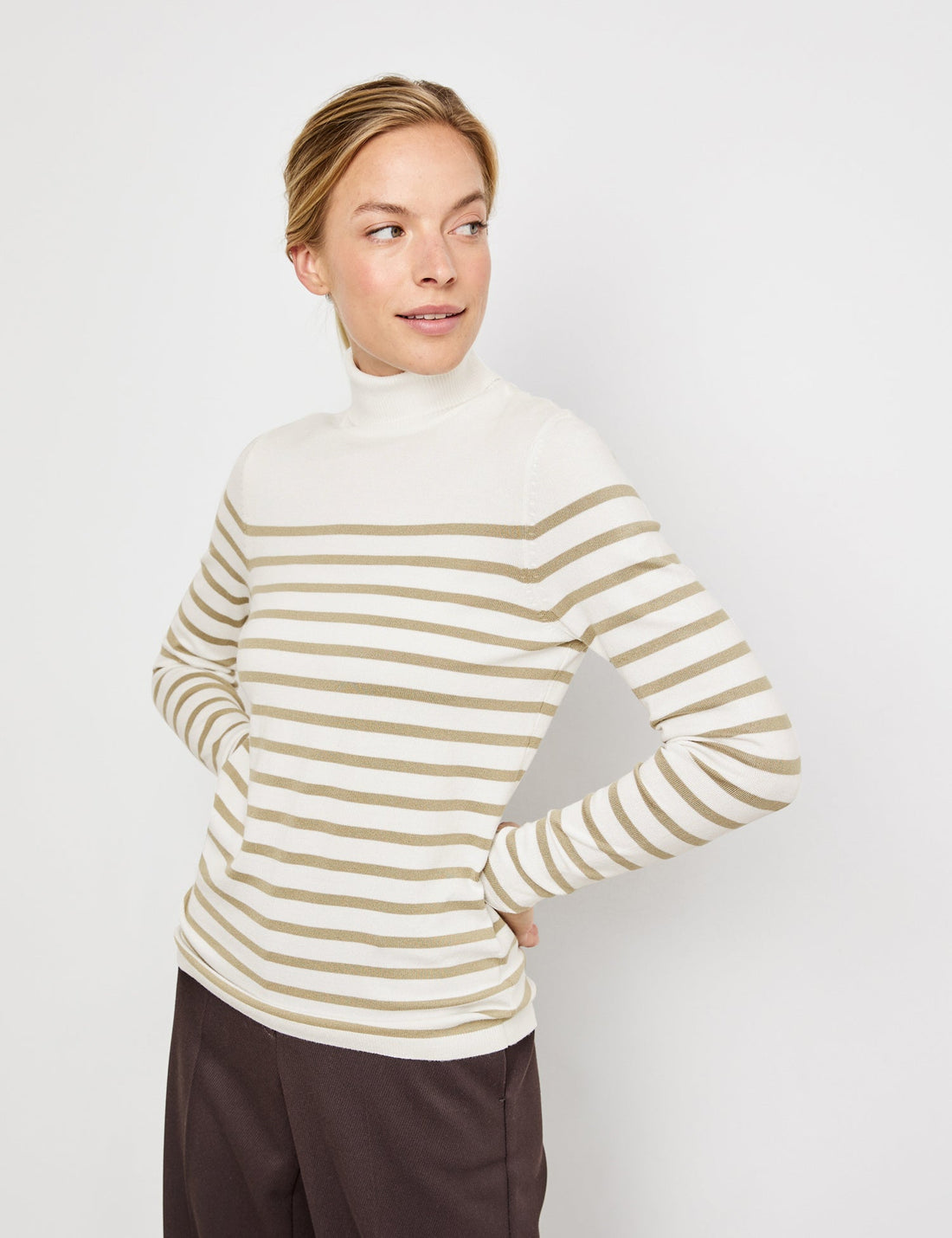 Beige Striped Turtleneck Sweater Taifun