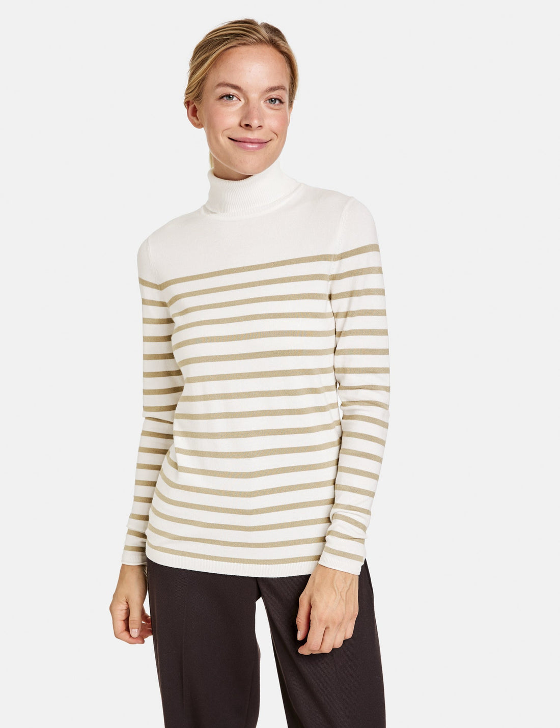 Beige Striped Turtleneck Sweater Taifun